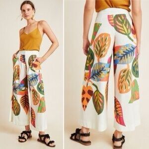Anthropologie Floral Print Wide-Leg Pants